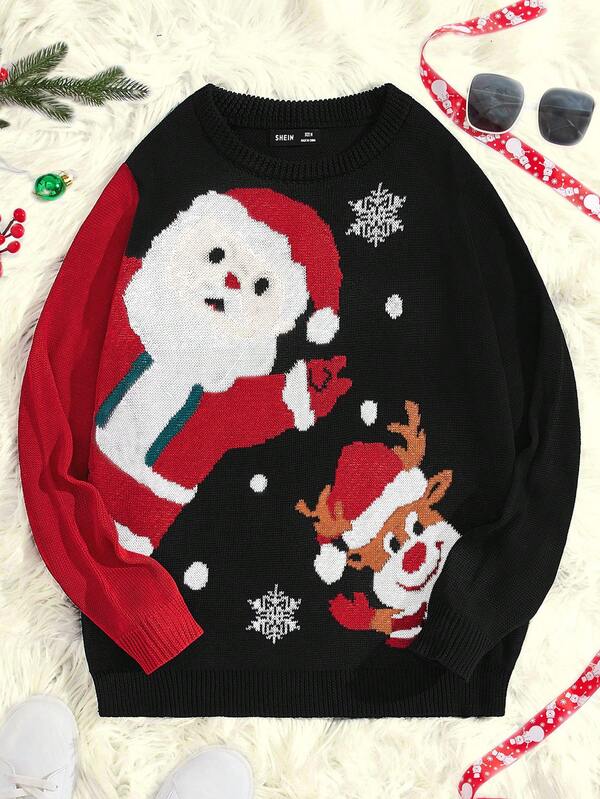 Manfinity RebelGame Suéter de hombre con estampado de Papá Noel, para otoño e invierno