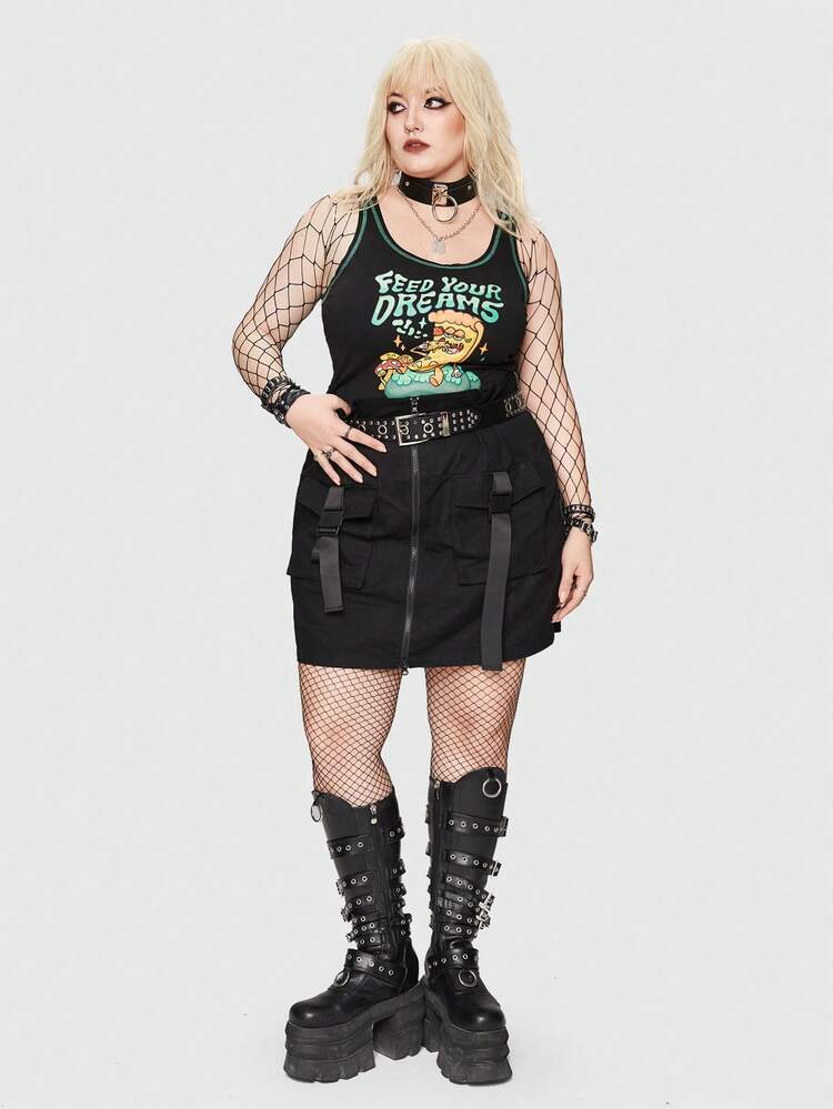 Plus Cartoon & Letter Graphic Tank Top