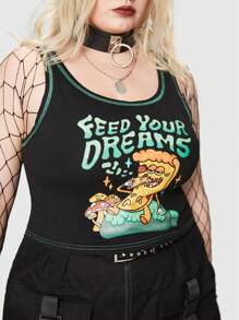 Atosha Plus Cartoon & Letter Graphic Tank Top - Black - View 2