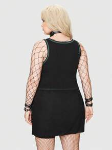 Atosha Plus Cartoon & Letter Graphic Tank Top - Black - View 3