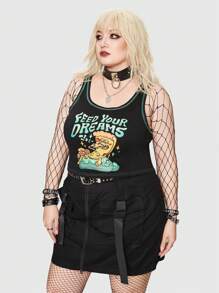 Atosha Plus Cartoon & Letter Graphic Tank Top - Black - View 4