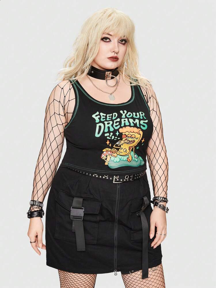 Plus Cartoon & Letter Graphic Tank Top