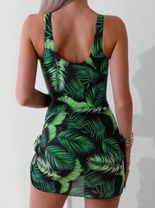 SHEIN Swim Bản in nhiệt đới Đồ bơi một mảnh Với váy đi biển - Nhiều màu - Xem 2