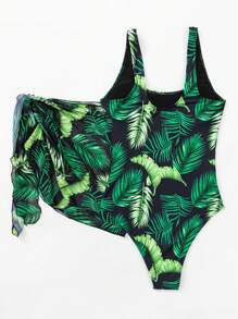 SHEIN Swim Bản in nhiệt đới Đồ bơi một mảnh Với váy đi biển - Nhiều màu - Xem 5