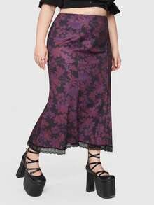 Maryam Alam Goth 大碼印花蕾絲邊半身裙 - 酒紅色 - 查看 3