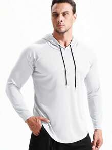 Manfinity Athleisure 男友风男士插肩袖抽绳连帽运动卫衣 男友风男士卫衣 - 白色 - 查看 1