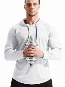 Manfinity Athleisure 男友风男士插肩袖抽绳连帽运动卫衣 男友风男士卫衣 - 白色 - 查看 3