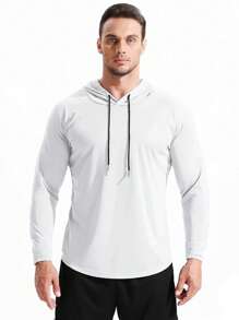 Manfinity Athleisure 男友风男士插肩袖抽绳连帽运动卫衣 男友风男士卫衣 - 白色 - 查看 4