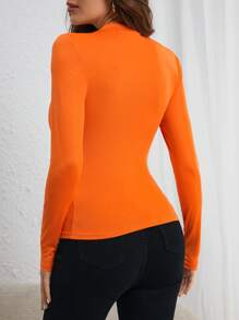 COSMINA 休閒不對稱 褶邊純色女士T恤 - 橘色 - 查看 2