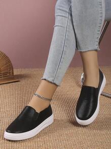 Women Minimalist Casual Shoes, Sporty Black Slip On Shoes