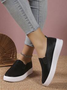 Women Minimalist Casual Shoes, Sporty Black Slip On Shoes