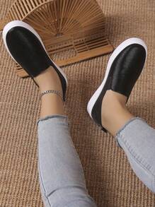 Women Minimalist Casual Shoes, Sporty Black Slip On Shoes