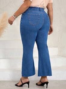 SHEIN LUNE Plus Split Hem Flare Leg Jeans - Medium Wash - View 2