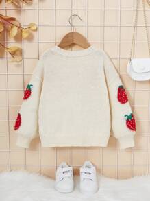 SHEIN Young Girl Strawberry Pattern Drop Shoulder Cardigan Without Jumper - Multicolor - View 2