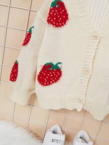 SHEIN Young Girl Strawberry Pattern Drop Shoulder Cardigan Without Jumper - Multicolor - View 3