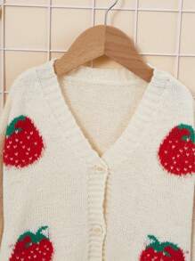 SHEIN Young Girl Strawberry Pattern Drop Shoulder Cardigan Without Jumper - Multicolor - View 4