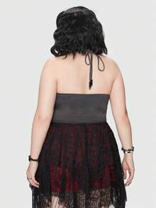 ROMWE Goth Hơn In Đầu lâu Áo hai dây - Màu xám đen - Xem 6