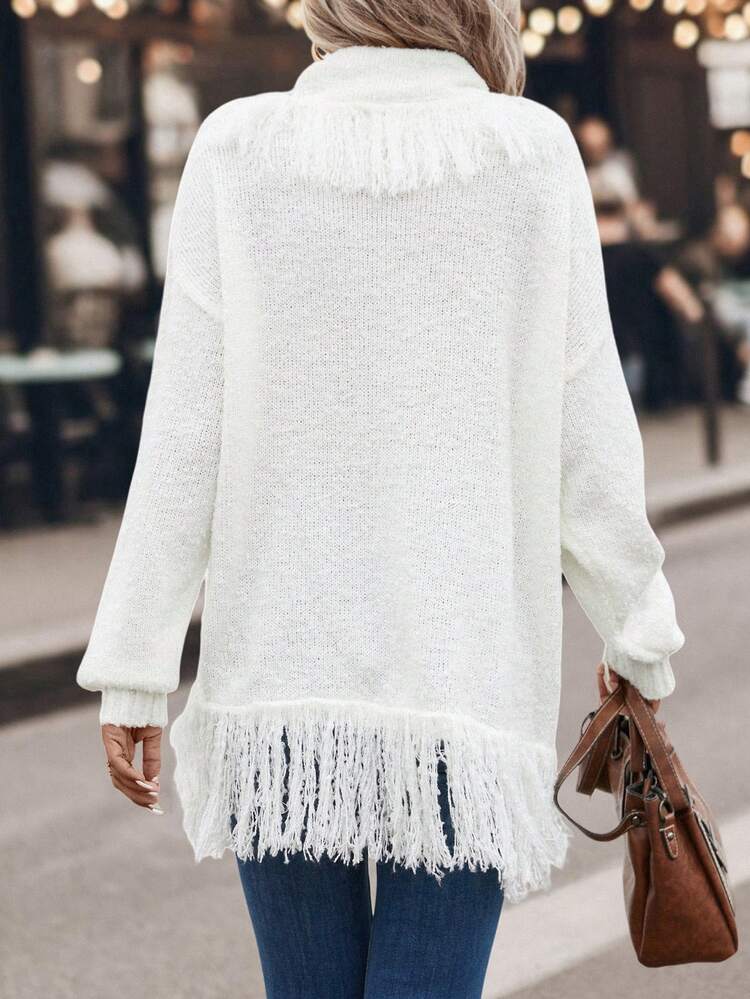 Fringe Trim Drop Shoulder Sweater