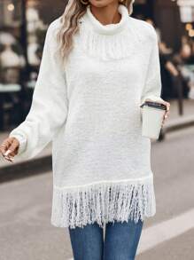 SHEIN LUNE Pull À Franges Épaule tombante - Blanc - Voir 4