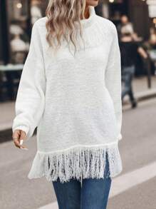 SHEIN LUNE Pull À Franges Épaule tombante - Blanc - Voir 5