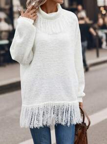 SHEIN LUNE Pull À Franges Épaule tombante - Blanc - Voir 6