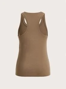 SHEIN BASICS 素色工字背心上衣 - 卡其色 - 查看 2