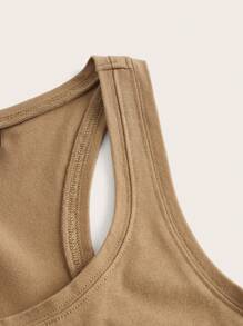 SHEIN BASICS 素色工字背心上衣 - 卡其色 - 查看 4