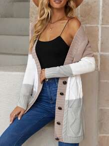 Astylish Women's Button-Front Knit Cardigan Casual Autumn/Winter Jacket With Pockets - Beige - View 9