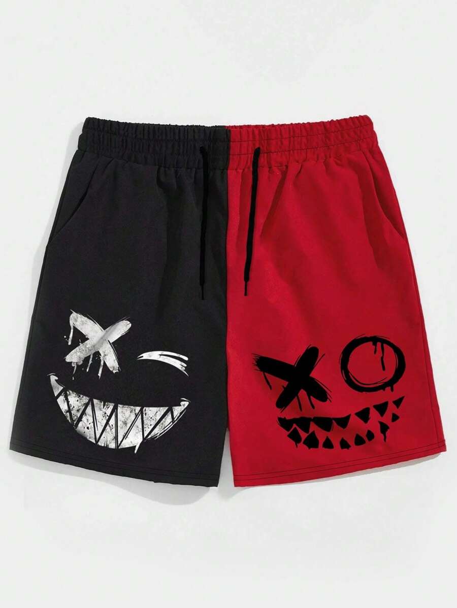Manfinity Roghcode Men Cartoon Graphic Two Tone Drawstring Waist Shorts - Multicolor - View 1
