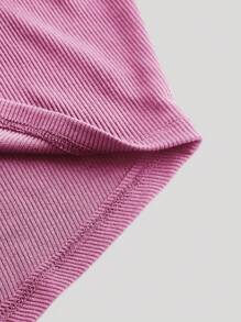 SHEIN MOD Áo nữ Bất đối xứng Hội Chữ thập Cắt ra Gân đan màu trơn Giải trí - Màu Hồng baby - Xem 4