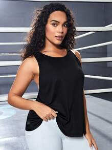 Gameset SHEIN Sport 大碼素色運動背心 - 黑色 - 查看 3