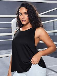 Gameset SHEIN Sport 大碼素色運動背心 - 黑色 - 查看 4