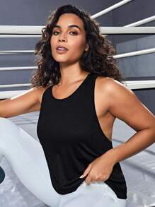 Gameset SHEIN Sport 大碼素色運動背心 - 黑色 - 查看 5