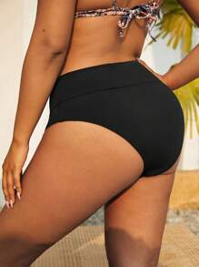 Swim Basics Summer Beach Plus Solid High Waisted Bikini Bottom - Black - View 4