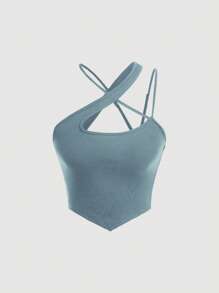 SHEIN MOD 素色交叉手帕下擺上衣 - 青碧色 - 查看 1