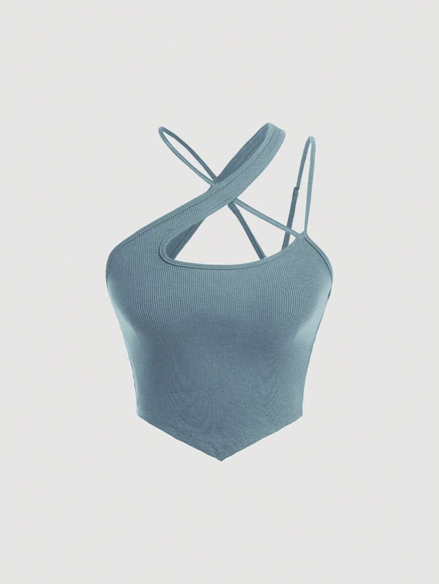 SHEIN MOD 素色交叉手帕下擺上衣 - 青碧色 - 查看 1