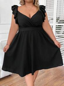 SHEIN CURVE+ Talla grande Vestido ribete con fruncido - Negro - Ver 1