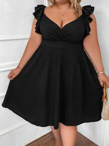 SHEIN CURVE+ Talla grande Vestido ribete con fruncido - Negro - Ver 3