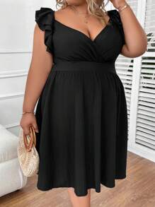 SHEIN CURVE+ Talla grande Vestido ribete con fruncido - Negro - Ver 5