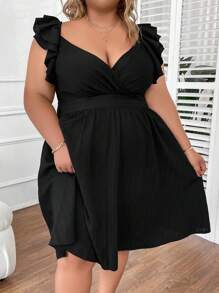 SHEIN CURVE+ Talla grande Vestido ribete con fruncido - Negro - Ver 6