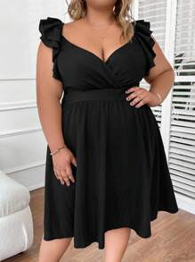 SHEIN CURVE+ Talla grande Vestido ribete con fruncido - Negro - Ver 7