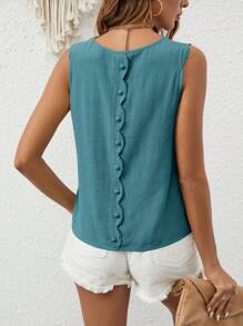 SHEIN Frenchy 素色後紐扣貝殼邊襯衫 - 青碧色 - 查看 5