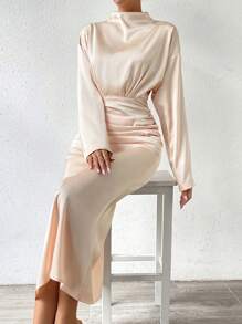 Chiquease 小高領抽褶腰抽褶細節連衣裙