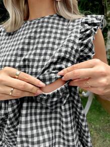 SHEIN Grossesse Robe À Carreaux À Volants Blouse Allaitement