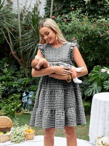 SHEIN Grossesse Robe À Carreaux À Volants Blouse Allaitement
