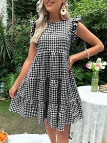 SHEIN Grossesse Robe À Carreaux À Volants Blouse Allaitement