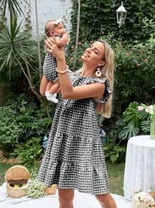 SHEIN Grossesse Robe À Carreaux À Volants Blouse Allaitement