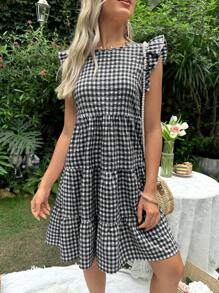SHEIN Grossesse Robe À Carreaux À Volants Blouse Allaitement