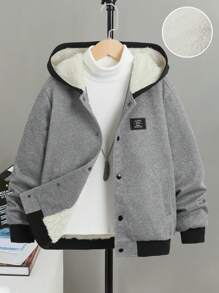 SHEIN 男大童字母拼貼細節連帽保暖襯裡夾克（不含運動衫）