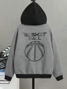 SHEIN 男大童字母拼貼細節連帽保暖襯裡夾克（不含運動衫）